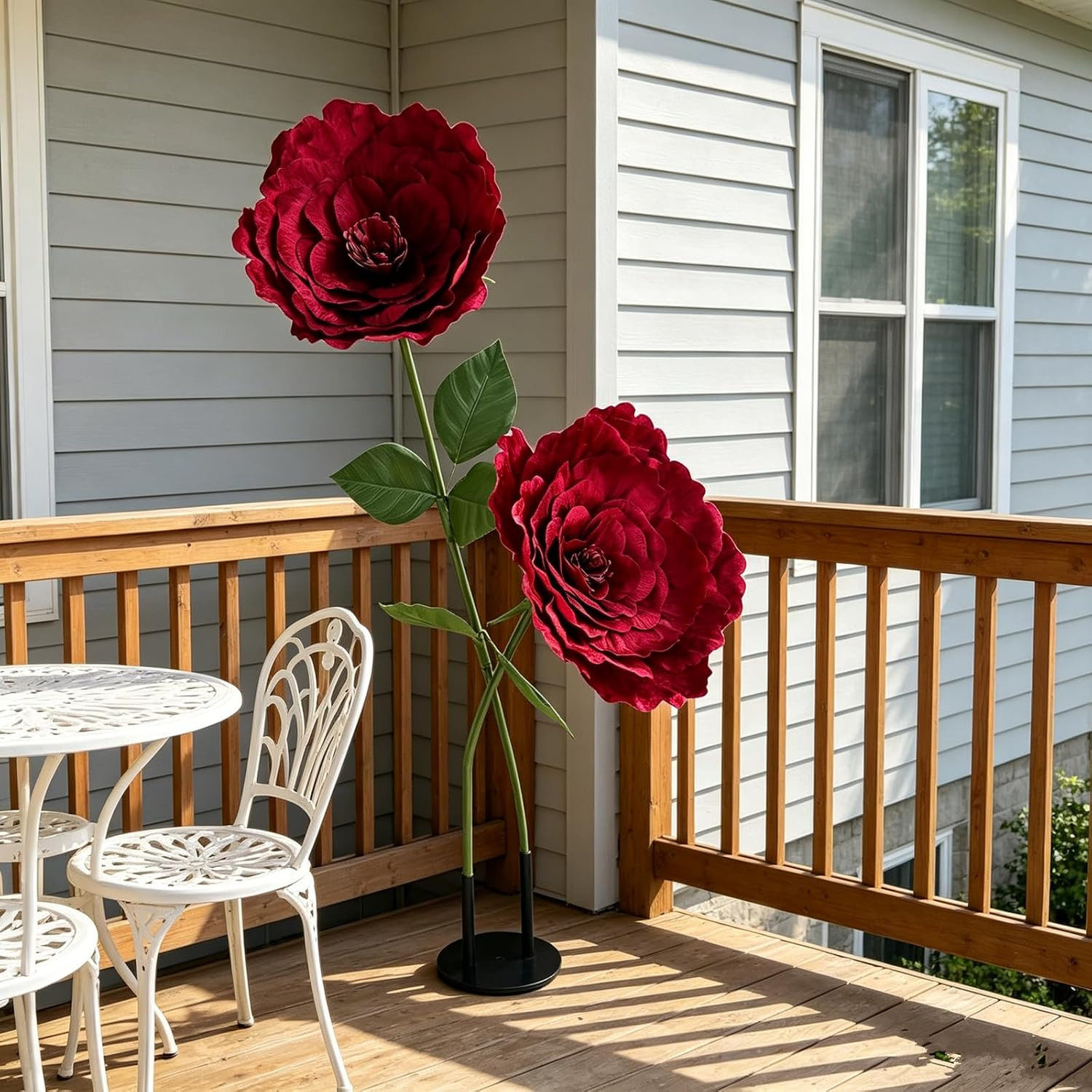 Large Burgundy Velvet Roses with Stand, 5.5FT Tall Giant Artificial Flowers for