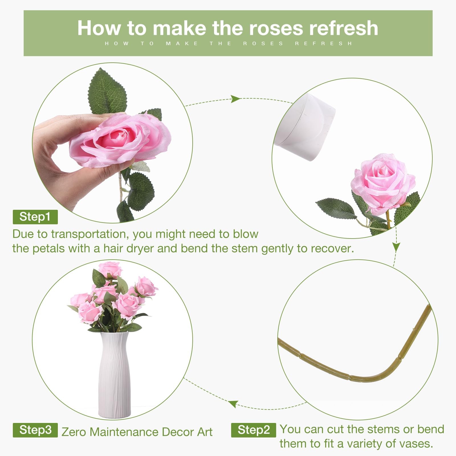 60 PCS Artificial Roses Bulk Silk Flowers with Long Stems, Realistic Faux Ros…