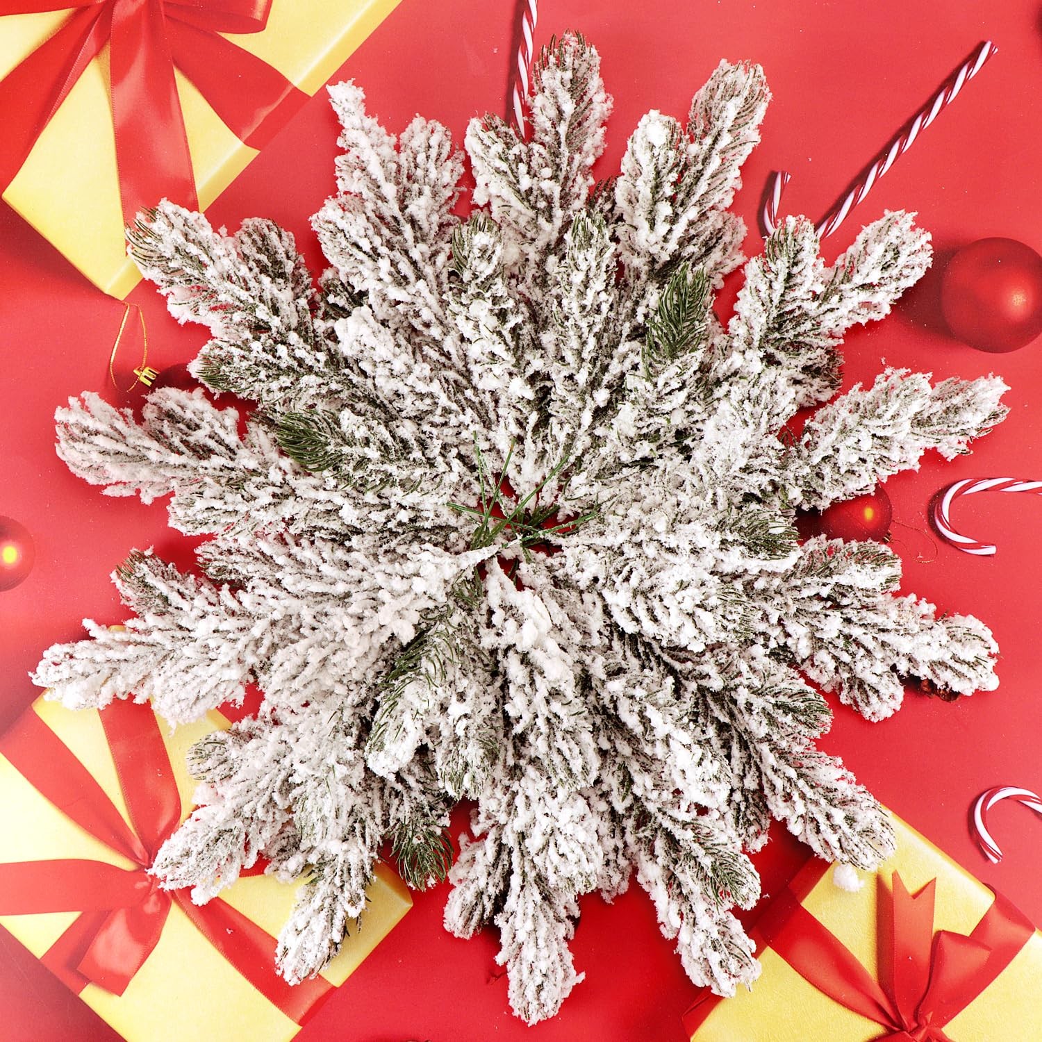 12Pc Snowy Artificial Pine Needles – Branch Twigs 10.6″ Holiday Decor for Crafts