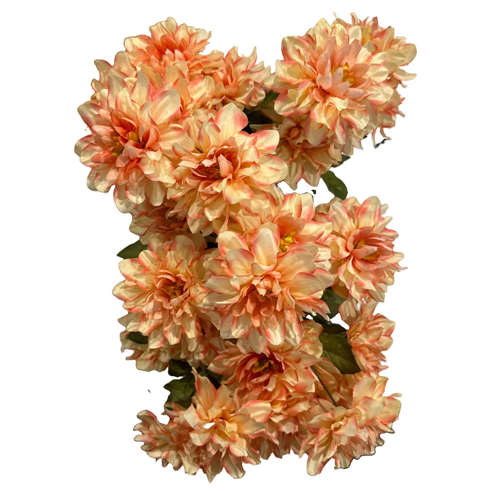 4 Ashland Spring Bushes Dahlia Bunches Cream Pink/Peach Artificial Flowers 18”