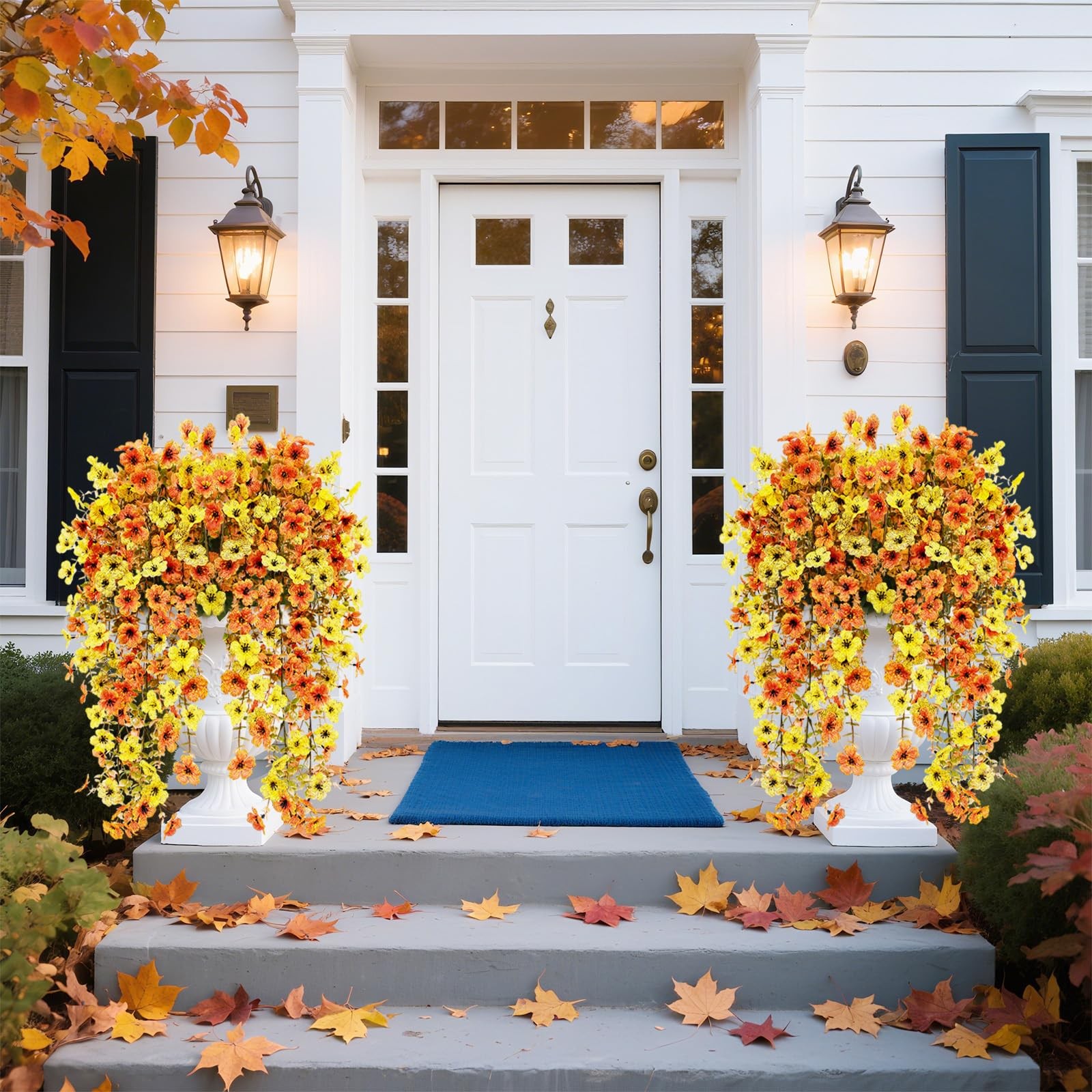 4 Pcs Outdoor Fall Decor, Artificial Mums For Outdoors, Fall Flowers Artificial