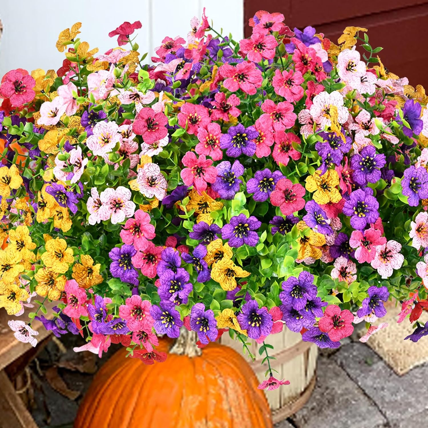 Artificial Flowers for Outdoor, UV Resistant Fake Silk Flowers, Realistic Faux P