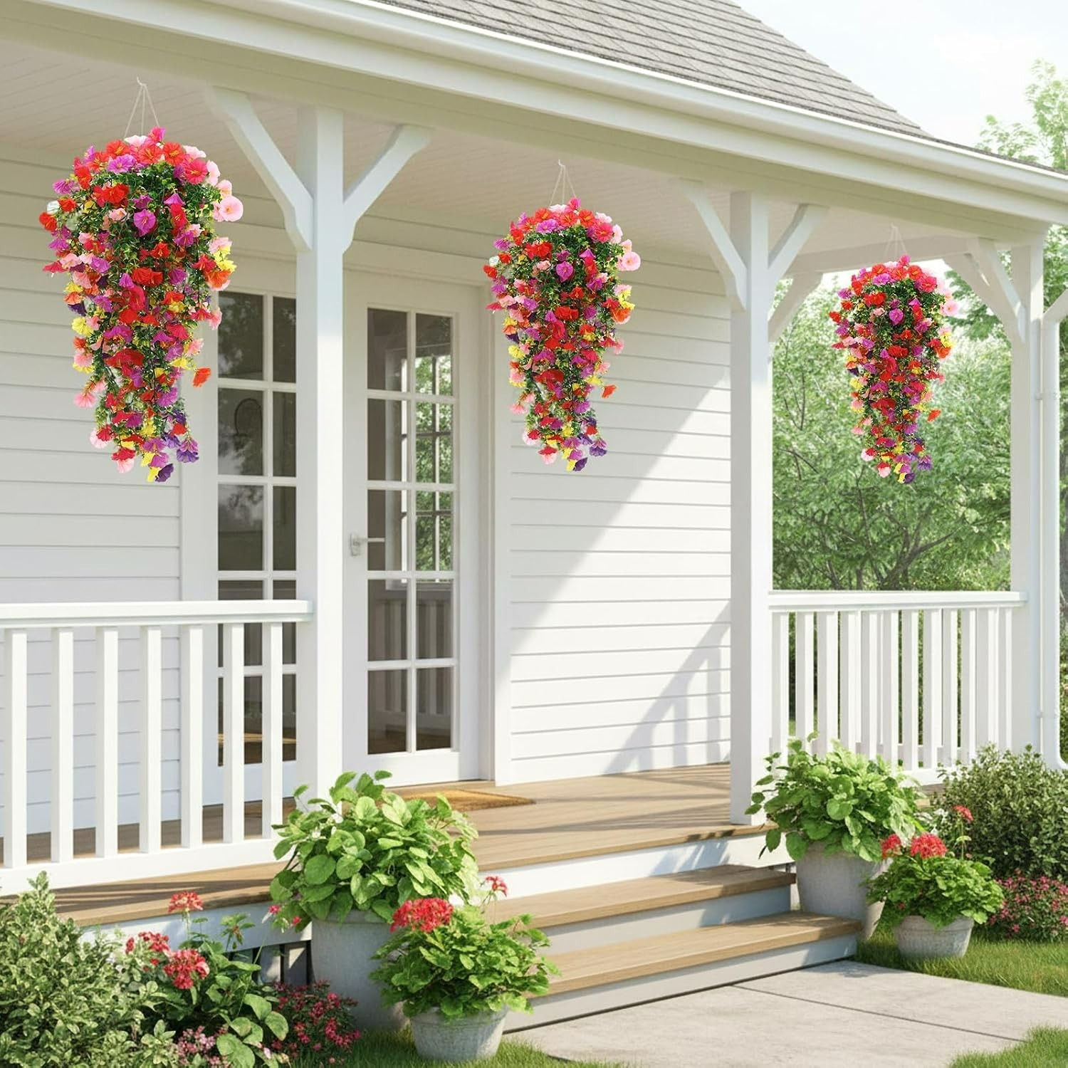 Realistic 4pc Faux Silk Hanging Flowers in Colorful Combinations for Any Setting