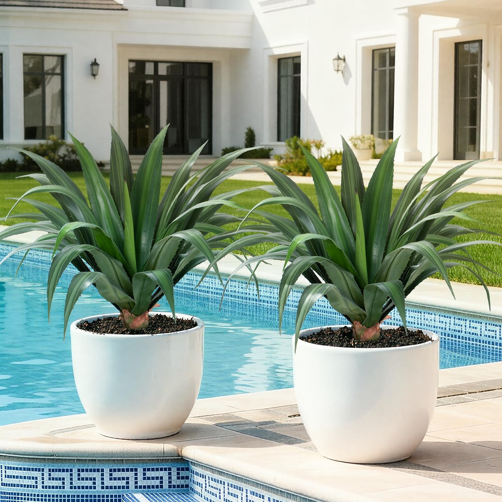 2FT Artificial Spiked Agave Plants Tall,24″Fake Silk UV Resistant Plants with…
