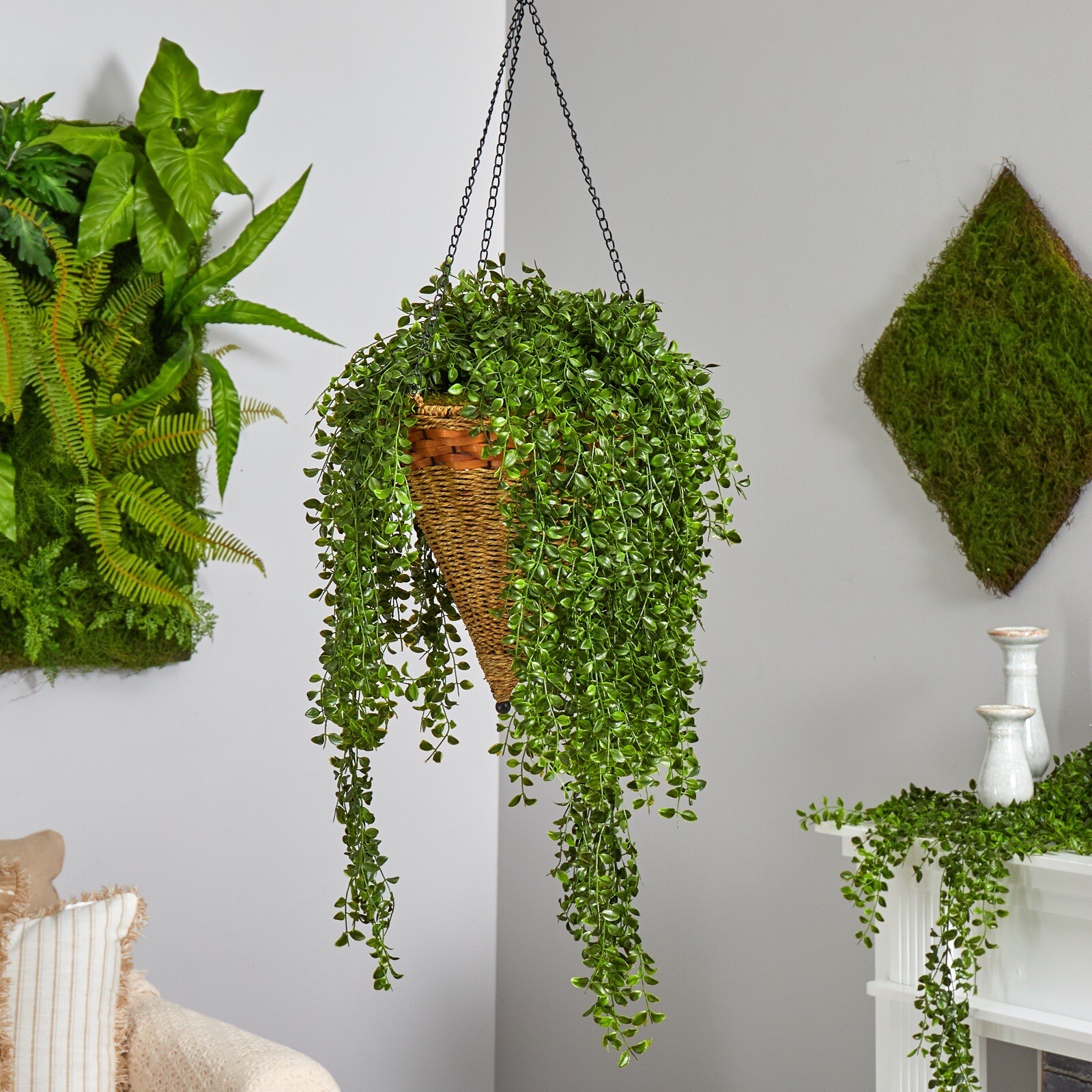 45” Gleditsia Artificial Plant in Hanging Basket UV (Indoor/Outdoor).Retail $165