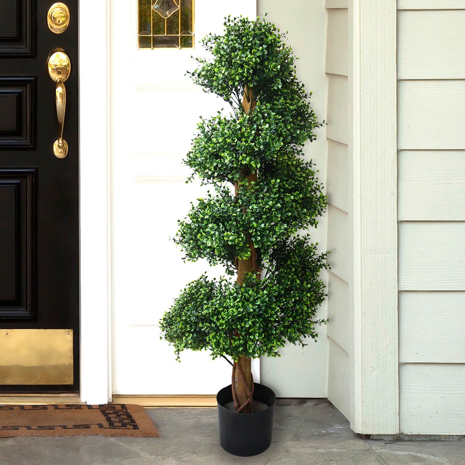 48″ Artificial Spiral Tree Potted Boxwood Fake Plant for Indoor Outdoor Decor