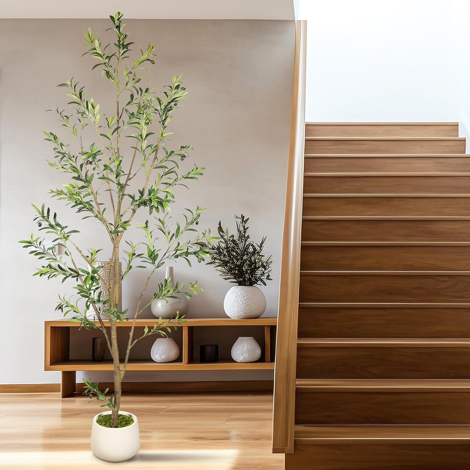 9FT Tall Faux Olive Tree with White Planter – Lifelike Indoor Decor