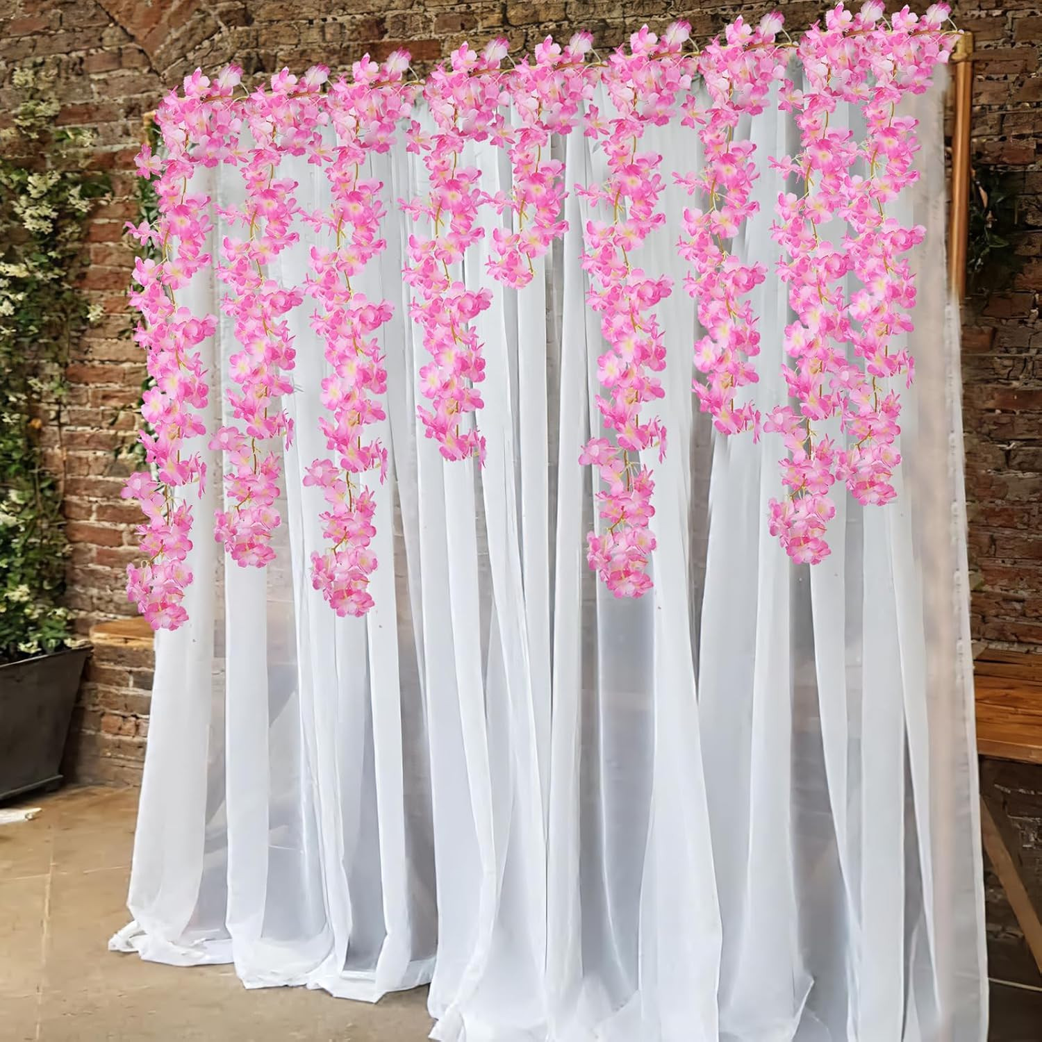2 Pcs Artificial Cherry Blossom Flower Vines Cherry Blossom Garland 18.48 Ft Han