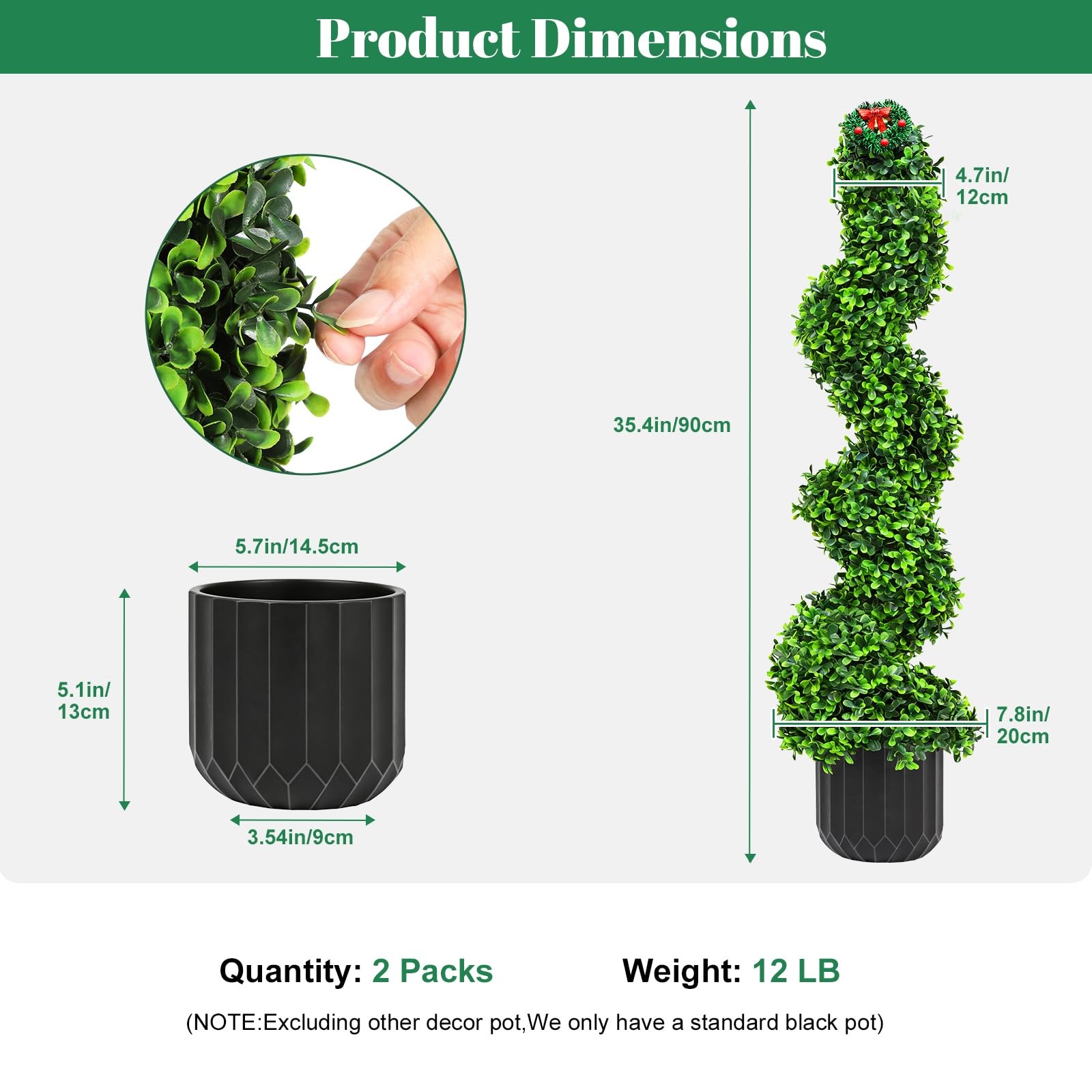 2 Pack 3FT Artificial Spiral Topiary Tree in Pot, UV Resistant Realistic Faux…