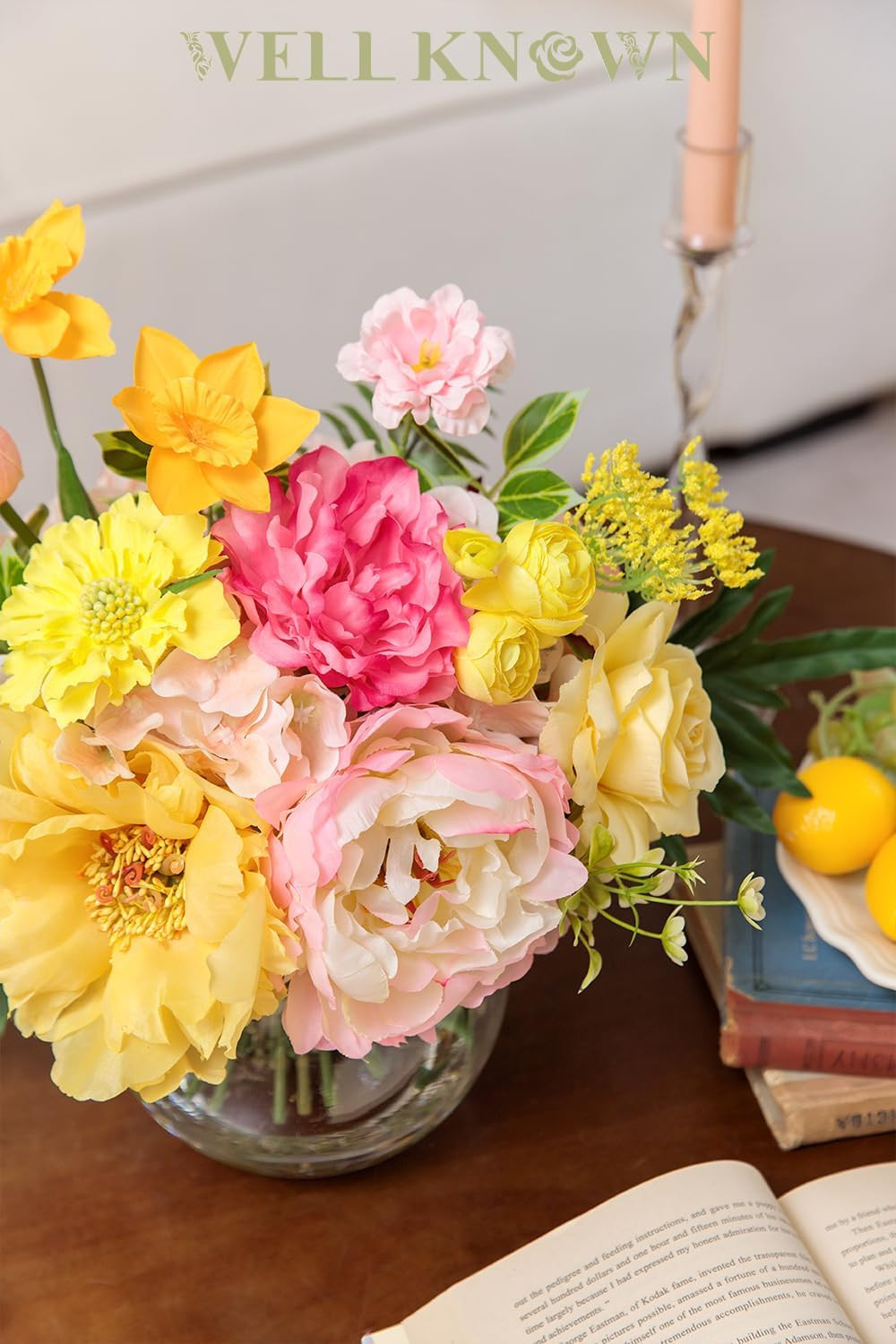 Vibrant Silk Flower Centerpiece in Glass Vase for Weddings & Events