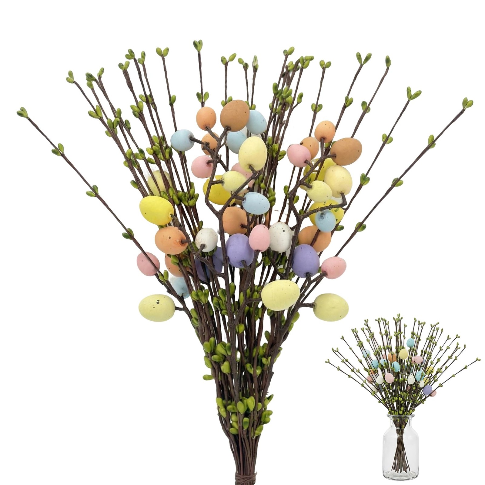 33 Pcs Easter Decorations for Tree – 30 Artificial Spring Vine Stems & 3 Spec…