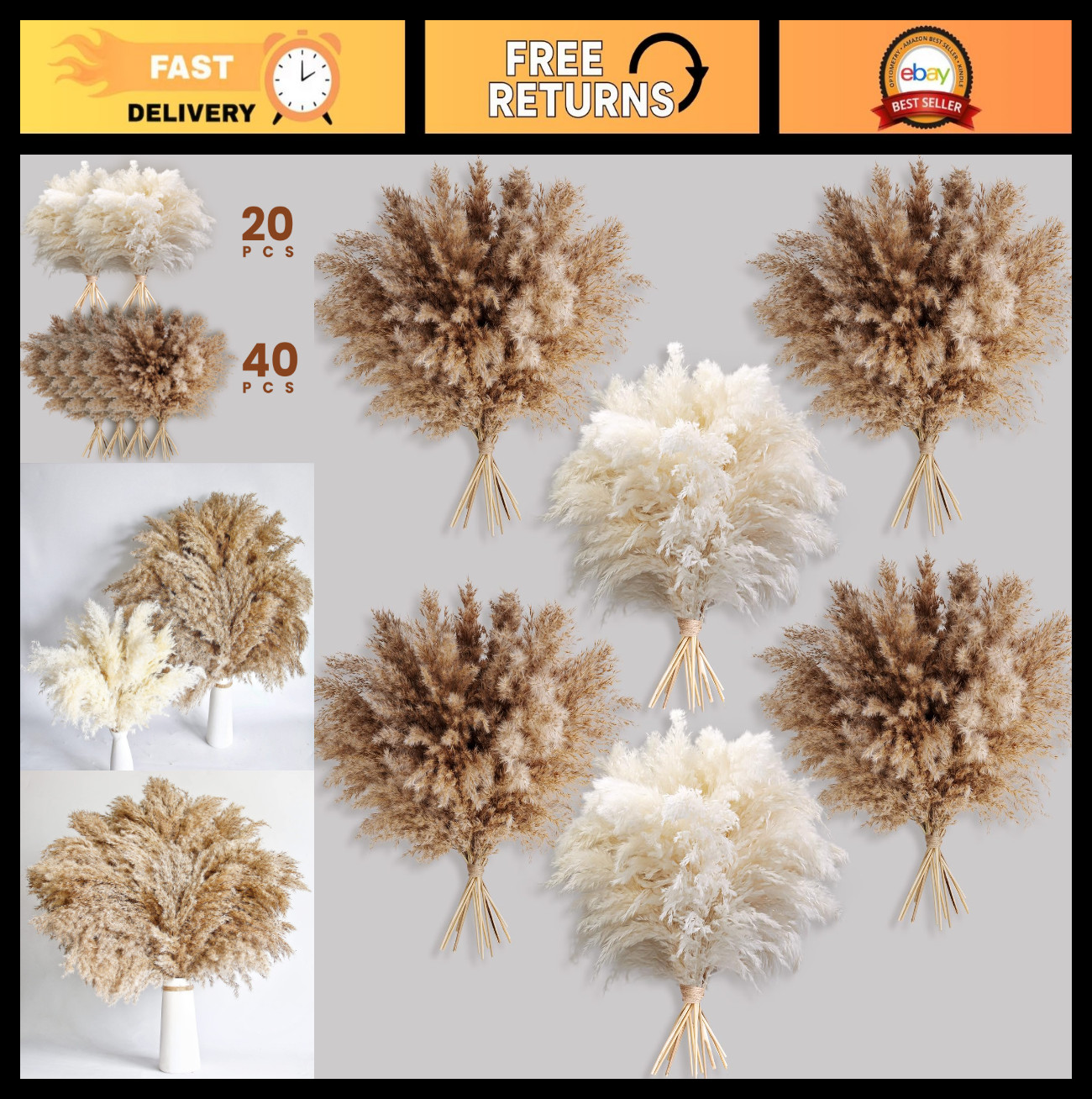 60 PCS Natural Pampas Grass – Fluffy Boho Decor for Home & Coffee Table, 17