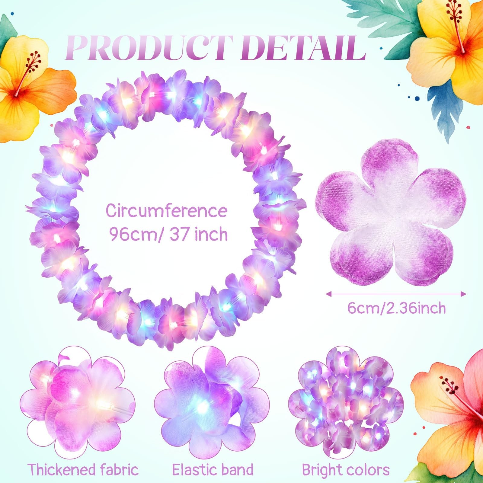 12 Pcs Hawaiian Leis Light up Flower Leis Necklace with Lights for Adults Mas…