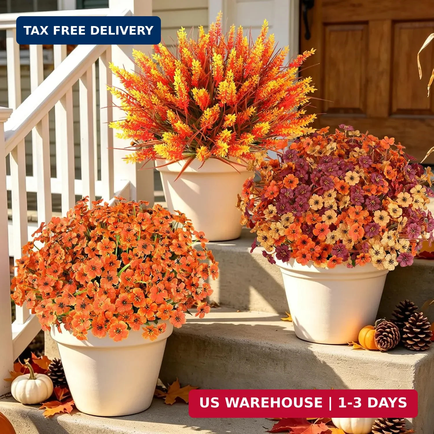 AmyHomie 20 PCS Artificial Fall Flowers for Outdoors, Orange Fake Mums | Fall De