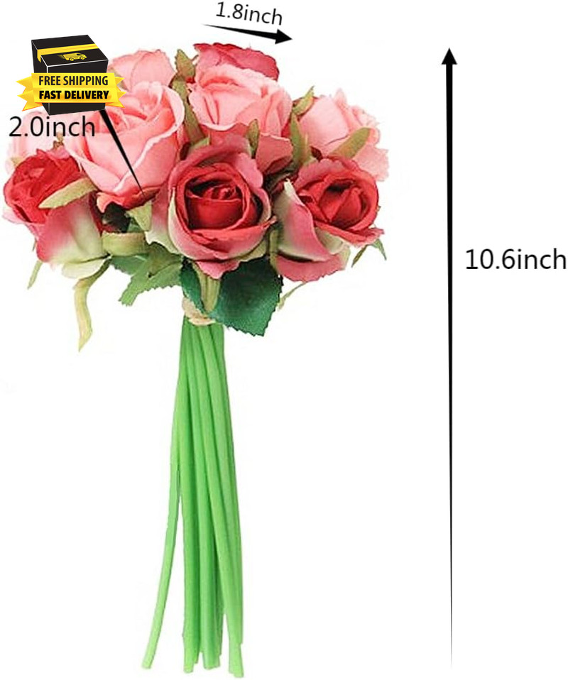 Artificial Roses Fake Flowers 12 Heads Arrangement Silk Bouquet for Home Office