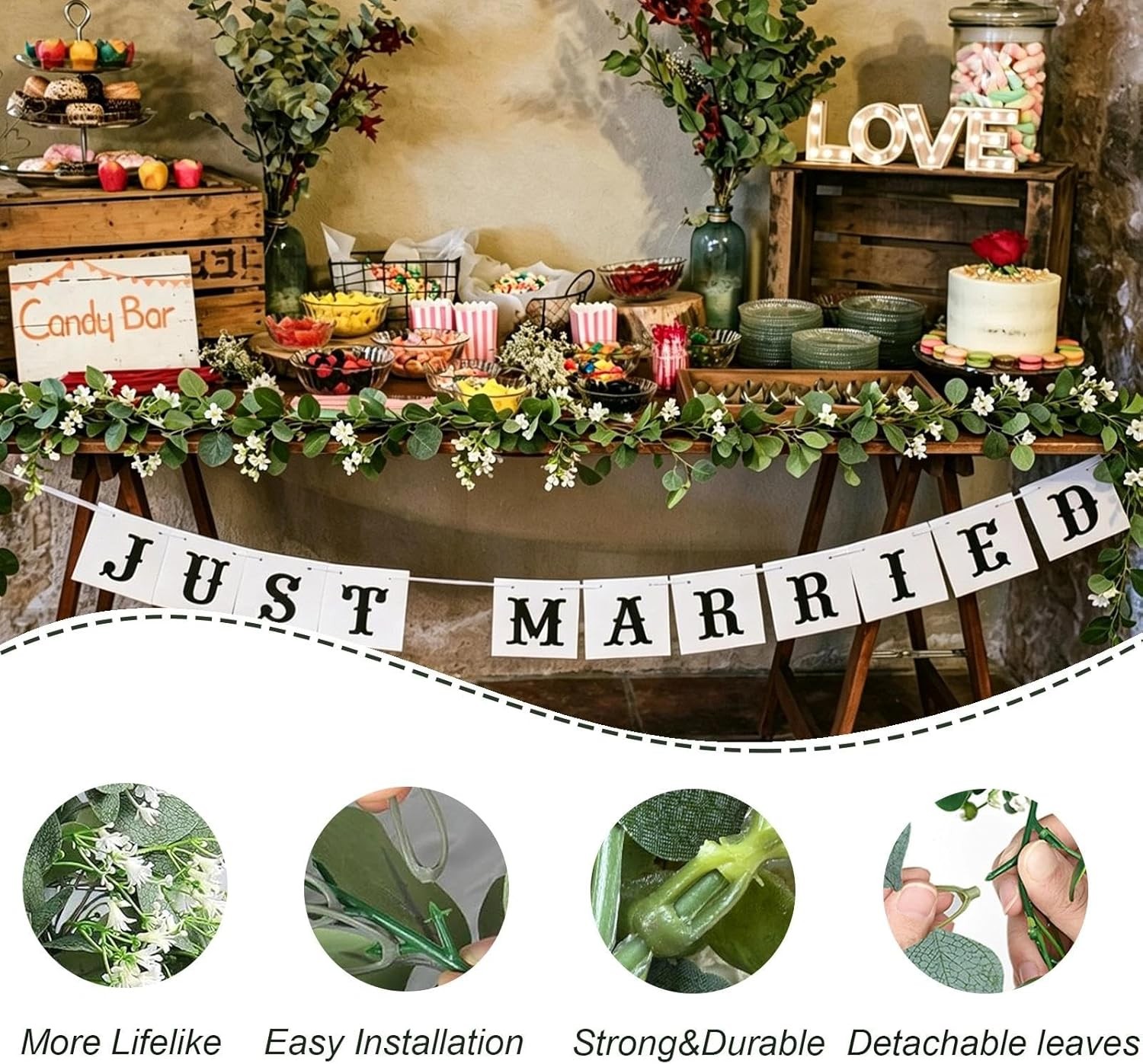 2 Pack Artificial Eucalyptus Garland, Artificial Greenery Fake Eucalyptus Leaves