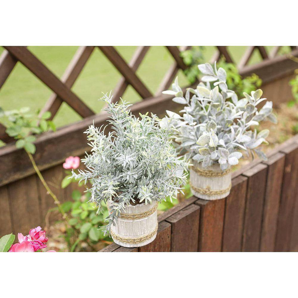 9.84 In. Gray Indoor Small Artificial Eucalyptus Plants in Grey Pot 4 Packs