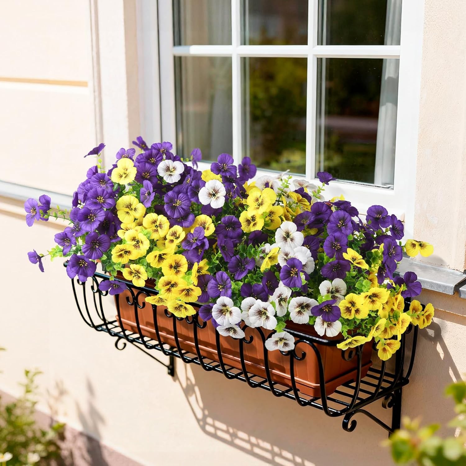 Artificial Fake Pansy Flowers for Outdoors, 12 Pcs Faux Silk Pansies Flower