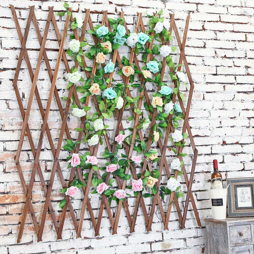 Wood Lattice Garden Trellis, Plant Display Screen w/Adjustable Width, Dark Brown