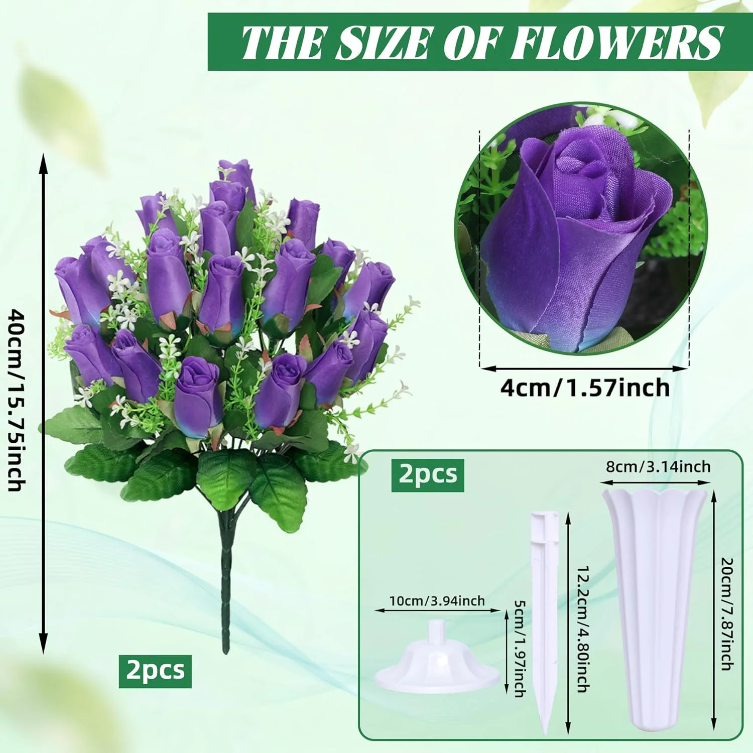 Artificial Cemetery Flowers – Rose Bouquets with Vase for Grave Decoration (P…