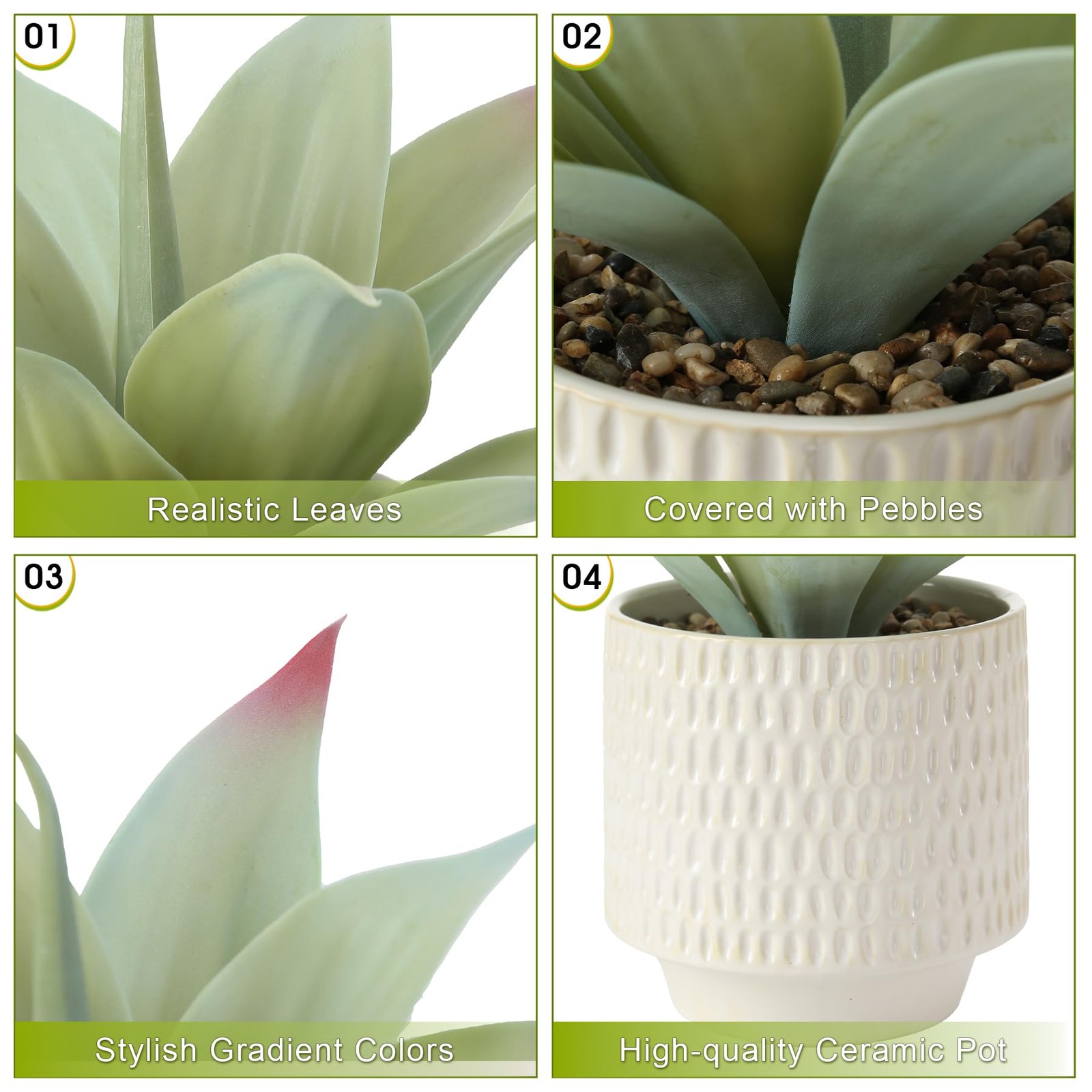 ALAGIRLS 11.8″ Artificial Agave Plant, Faux Aloe Succulents Potted Plant Real…