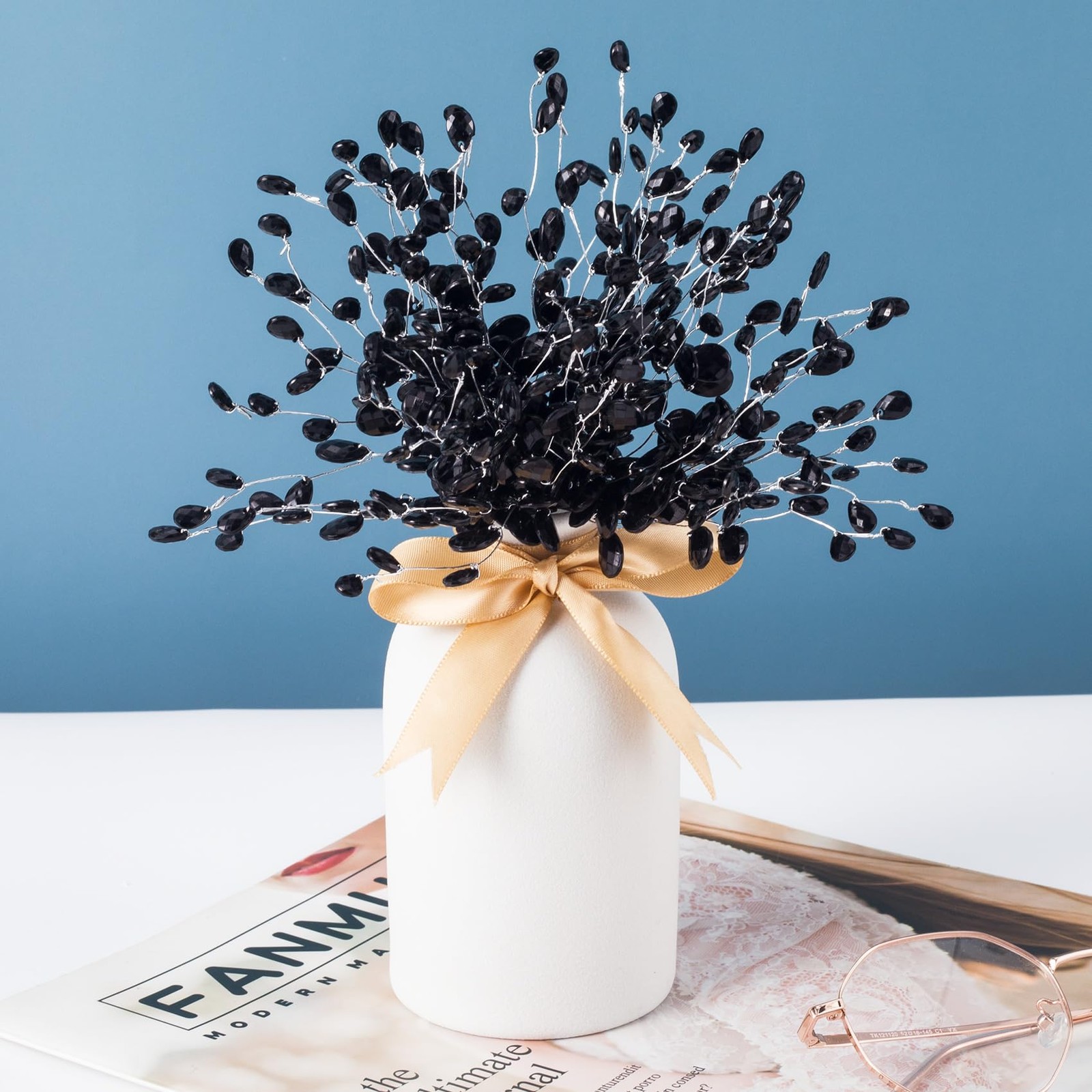 9 PCS Black Floral Acrylic Crystal Flower Branches Bead Drop Bouquets Decor