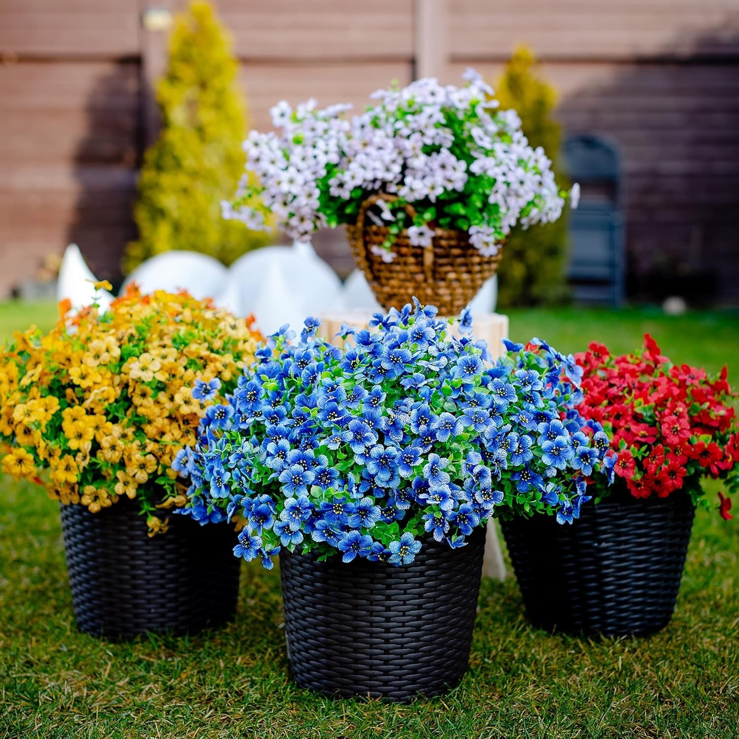 Artificial Flowers for Outdoors Fake Plants – 16 Bundles Faux Outside Greener…
