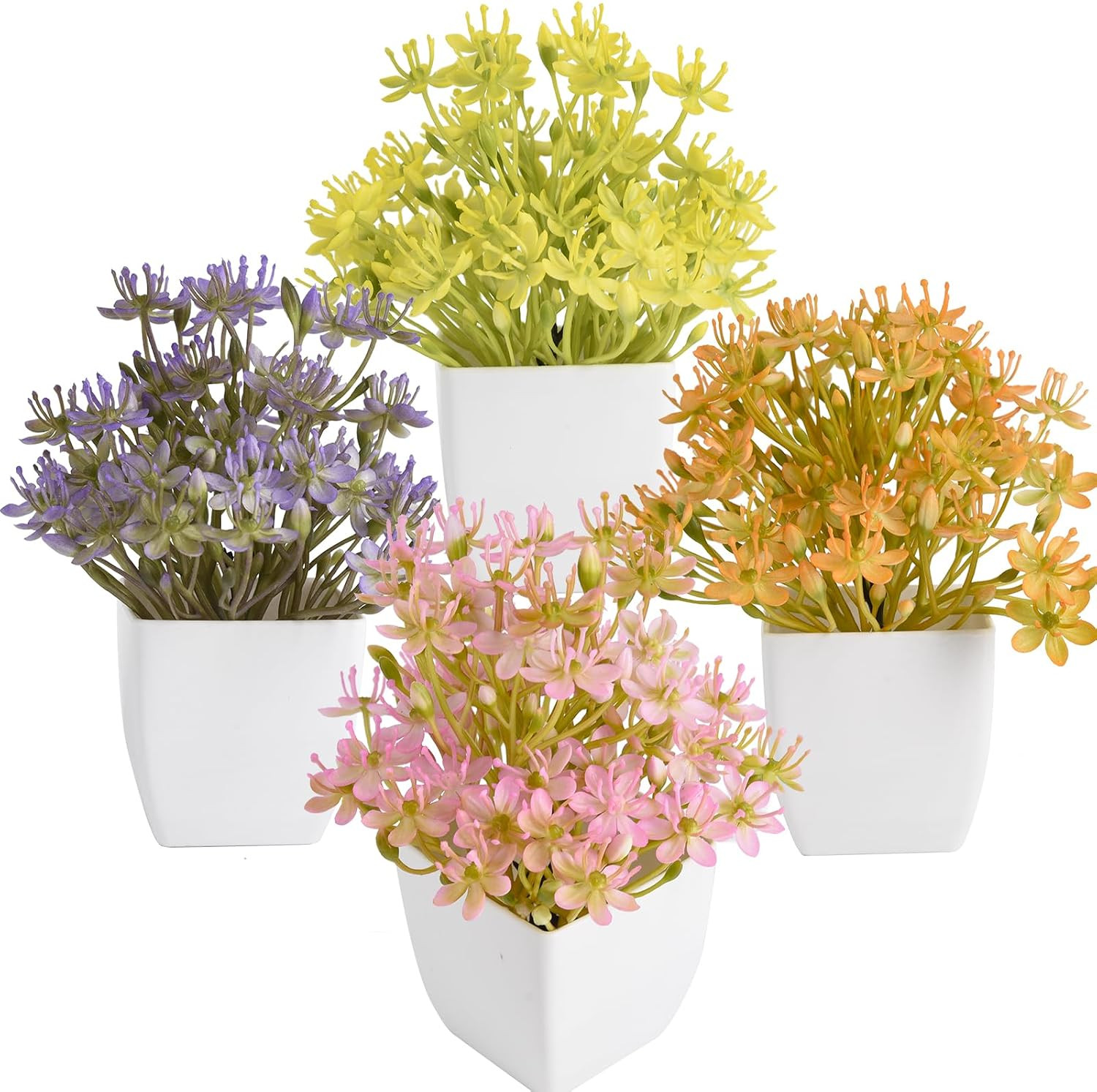 Artificial Mini Plants with Flowers, 4 Pack Fake Potted Plants, Indoor Home