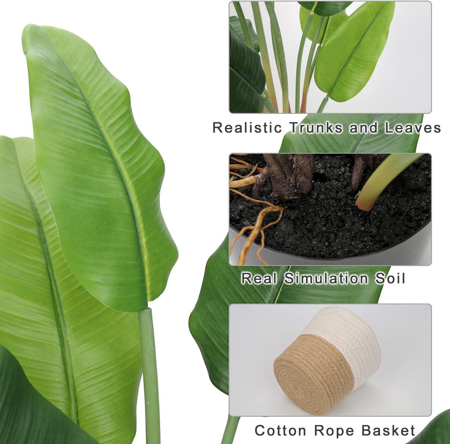 Hollyone 2Pcs Large Artificial Bird of Paradise Plant in Pot, 30″ Fake Palm Trop