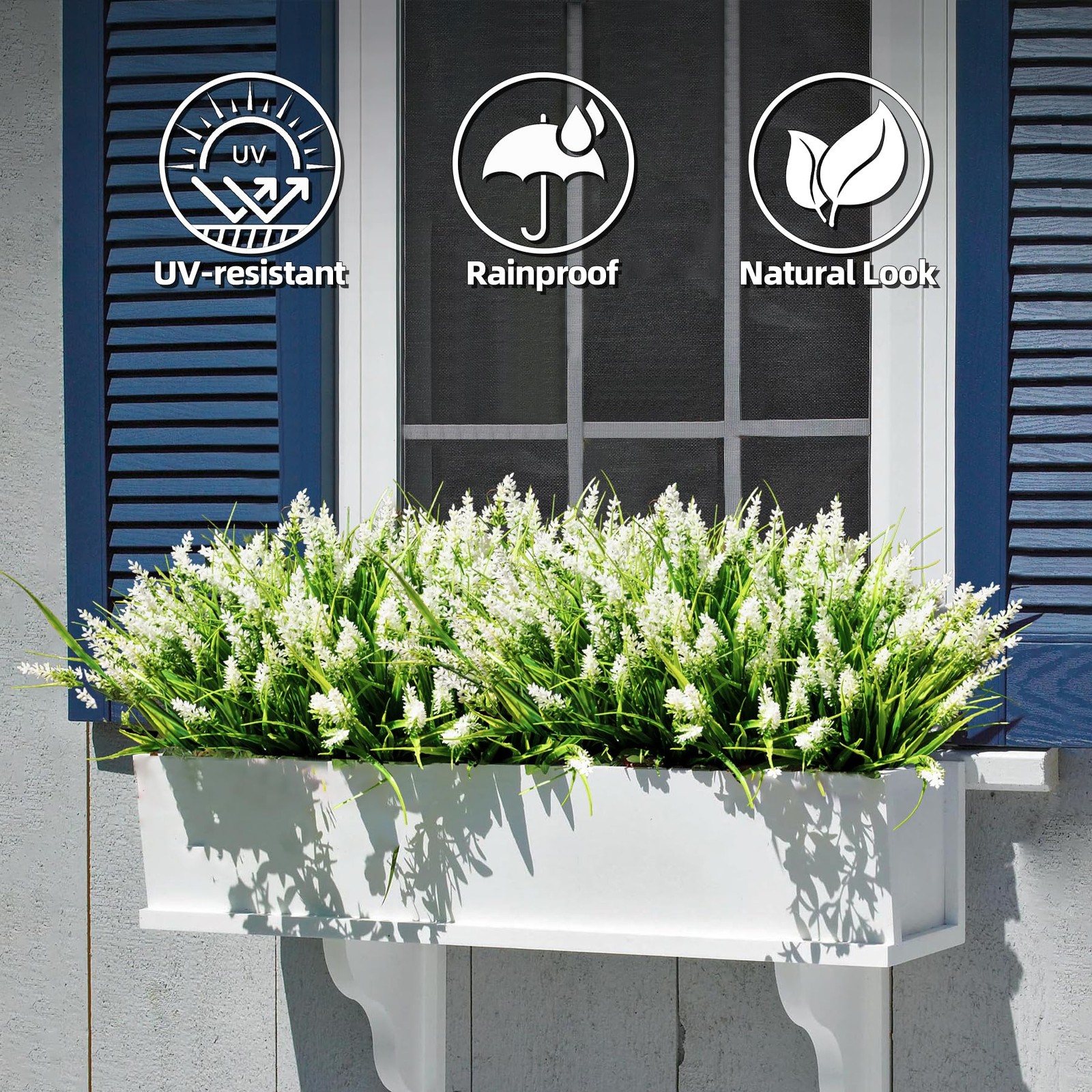 Artificial Plants Outdoor, 12 Bundles Fake Monkey Grass with Flowers, UV Resi…
