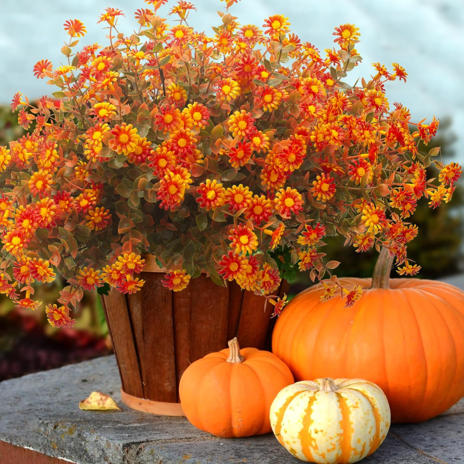 12 Bundles of Faux Fall Flowers – Vibrant Outdoor Decor for Home & Garden