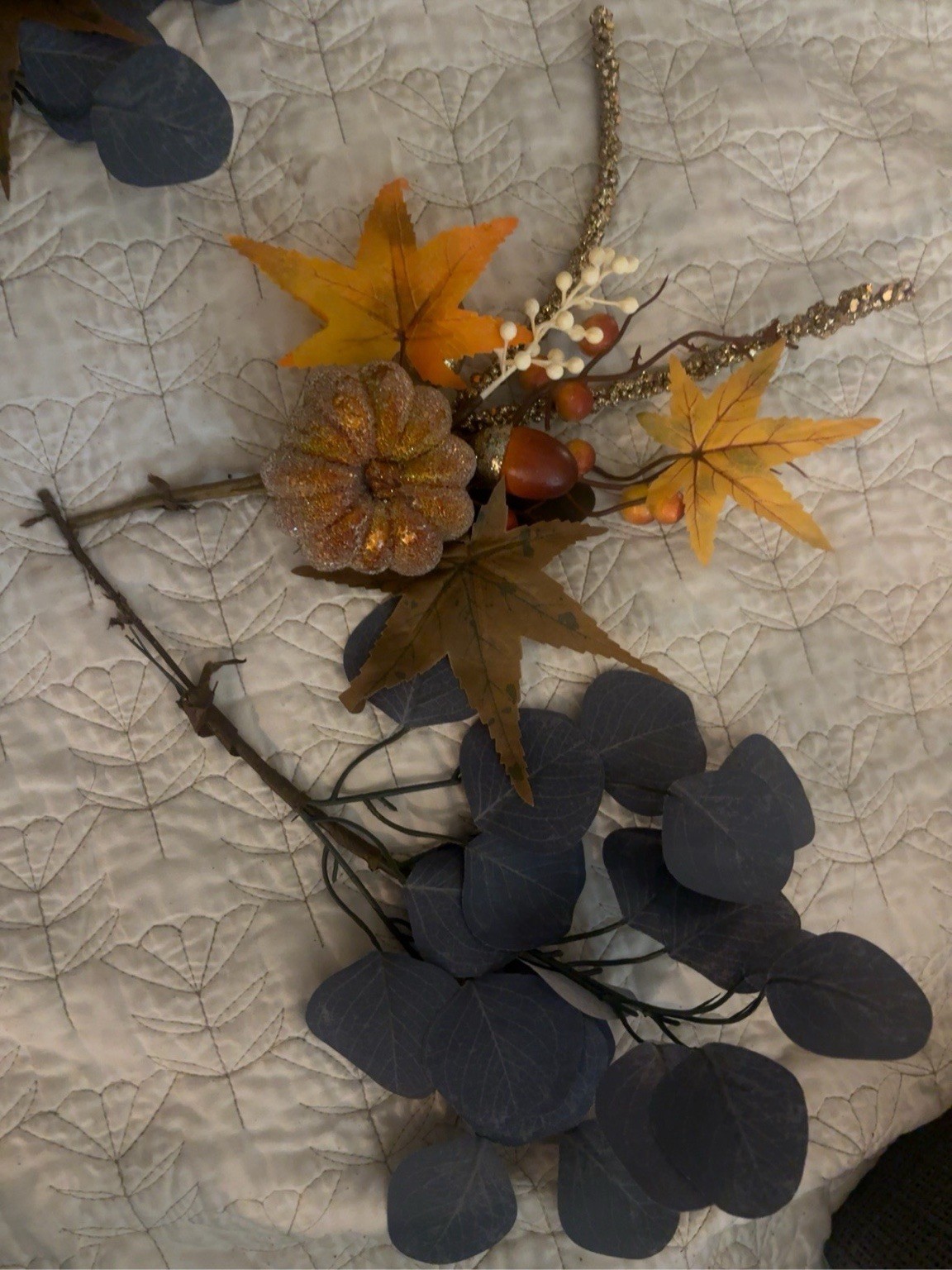 Set of 2 Fall Floral Picks Pumpkin Eucalyptus Autumn Harvest Arrangement