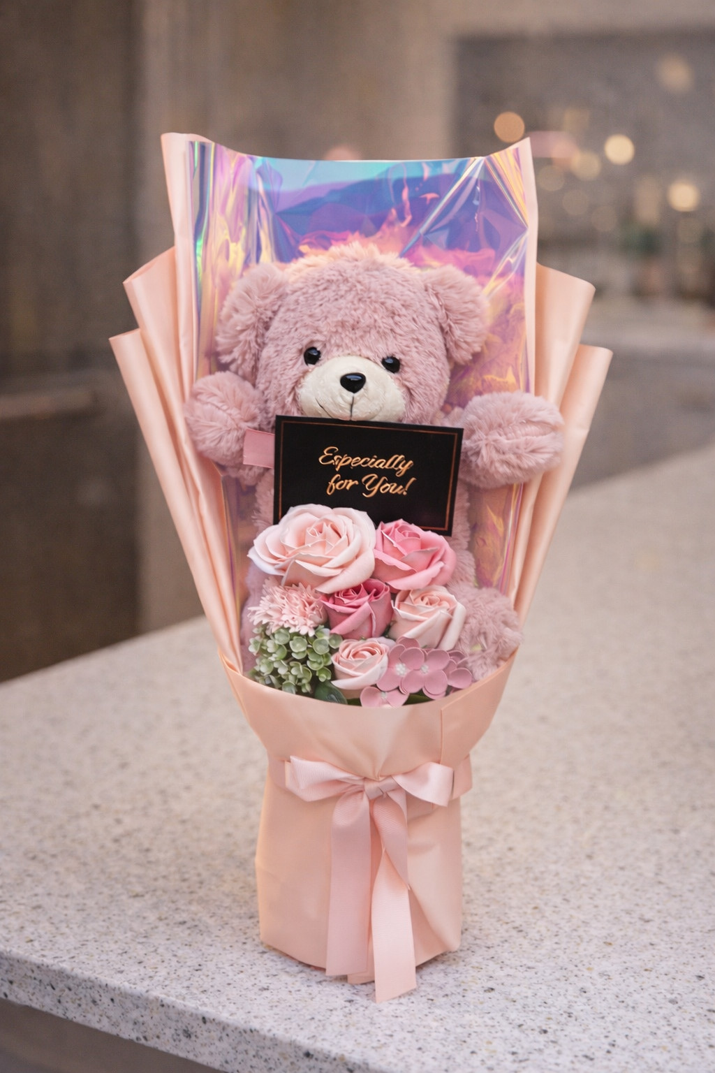 Teddy Bear Rose Flower Pink Bouquet Holiday Gift Box Anniversary Romantic Gift