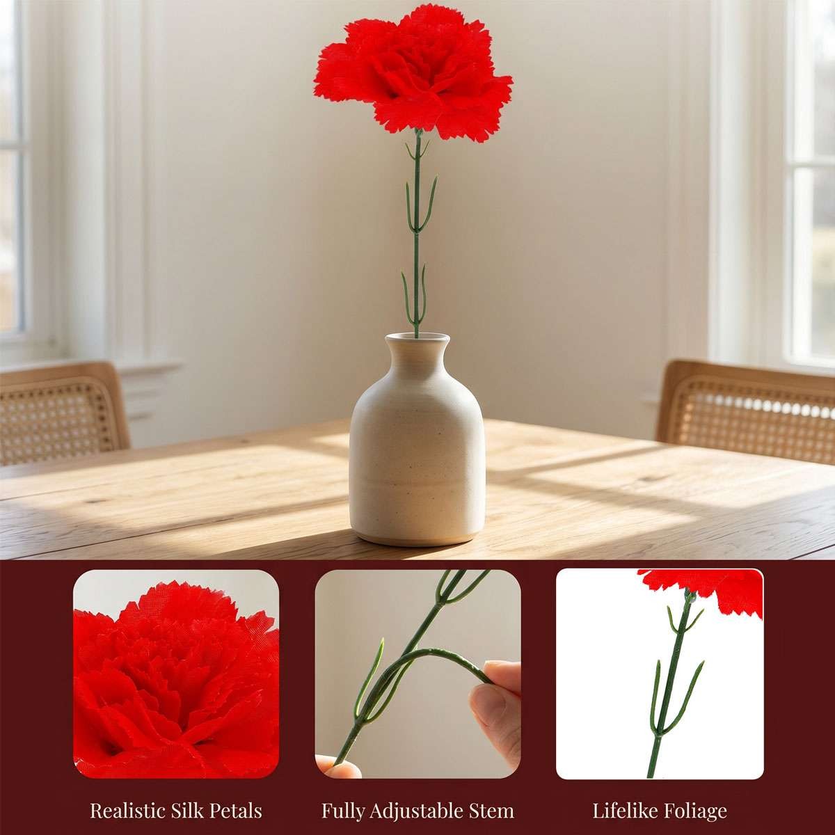 1/6/12Pcs Artificial Flowers Carnation Flower,Silk Carnations Flower Bouquets