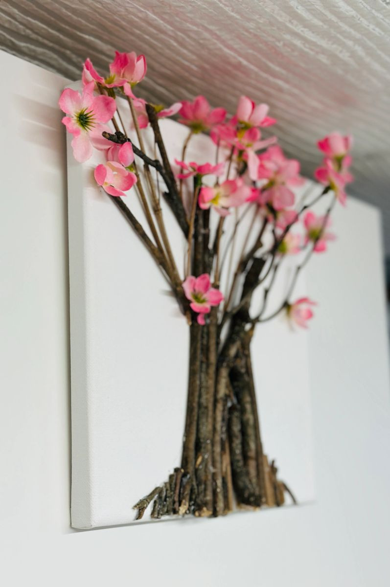 Canvas Art Set- Woodland Trees with Pink and White Flowers – 3 Dimensional