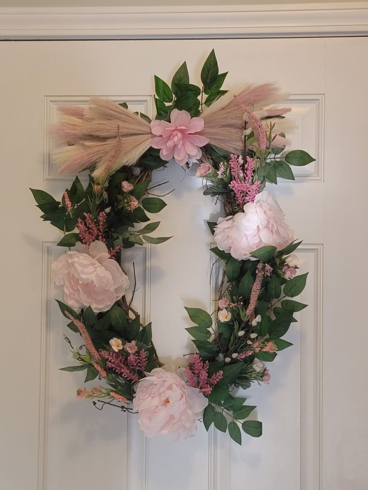 Peony and Spring Mix Spring/Summer Wreath w/Pompas grass for Front Door, Handmad