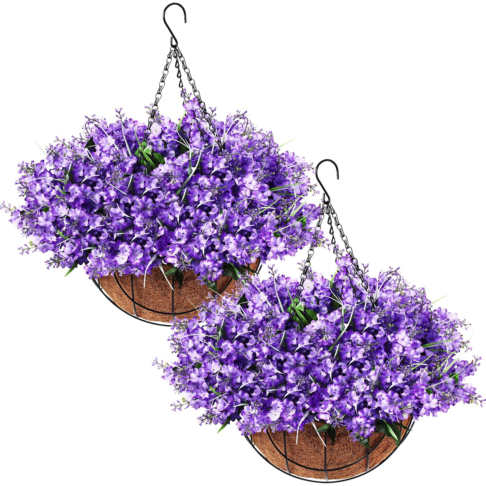 2 Pack Artificial Hanging Flowers in Basket for Spring Summer Porch Home Gard…
