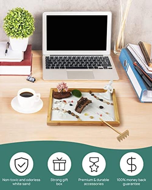 Japanese Zen Garden for Desk – 12″ x 8″ Desktop Mini Zen Garden with Life Flows