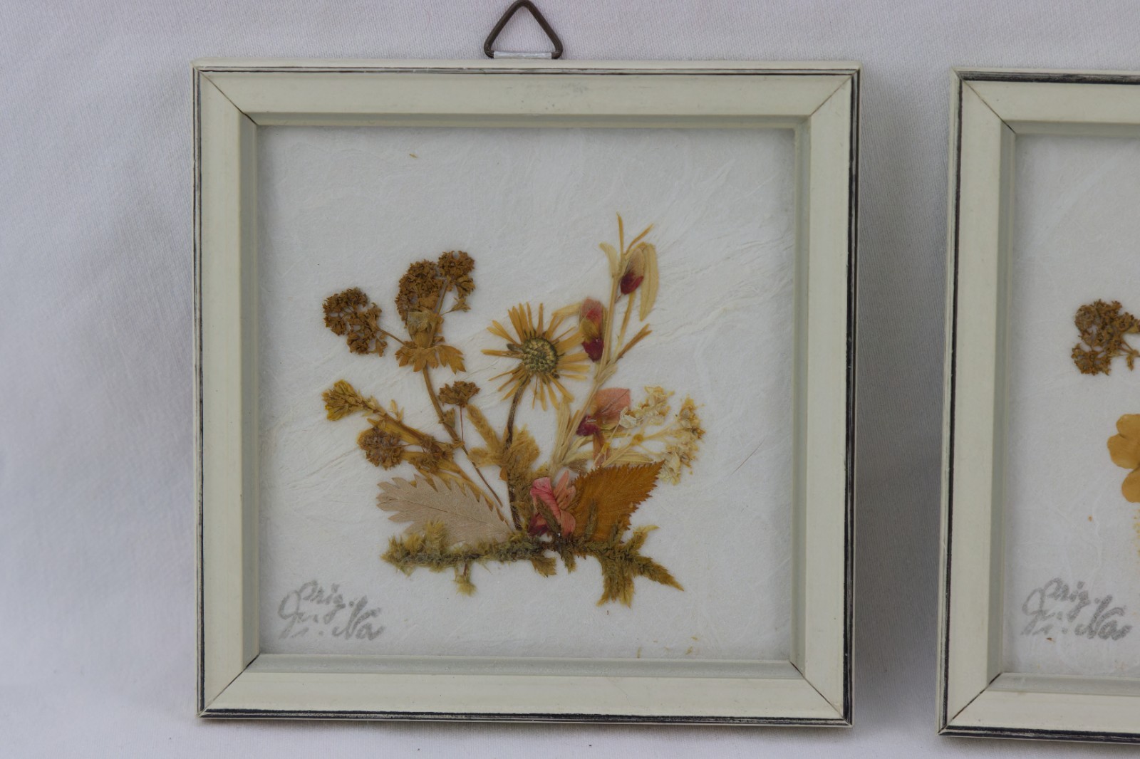 German Mini Framed Dried Flower Arrangements, Tagged, LOT OF 2