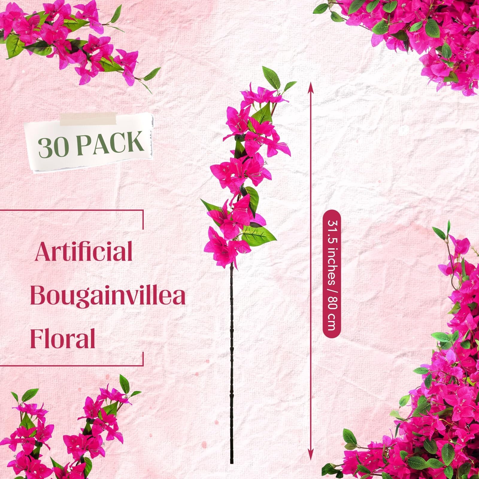 30 Pcs Artificial Bougainvillea Silk Bougainvillea Branches Artificial Bougai…
