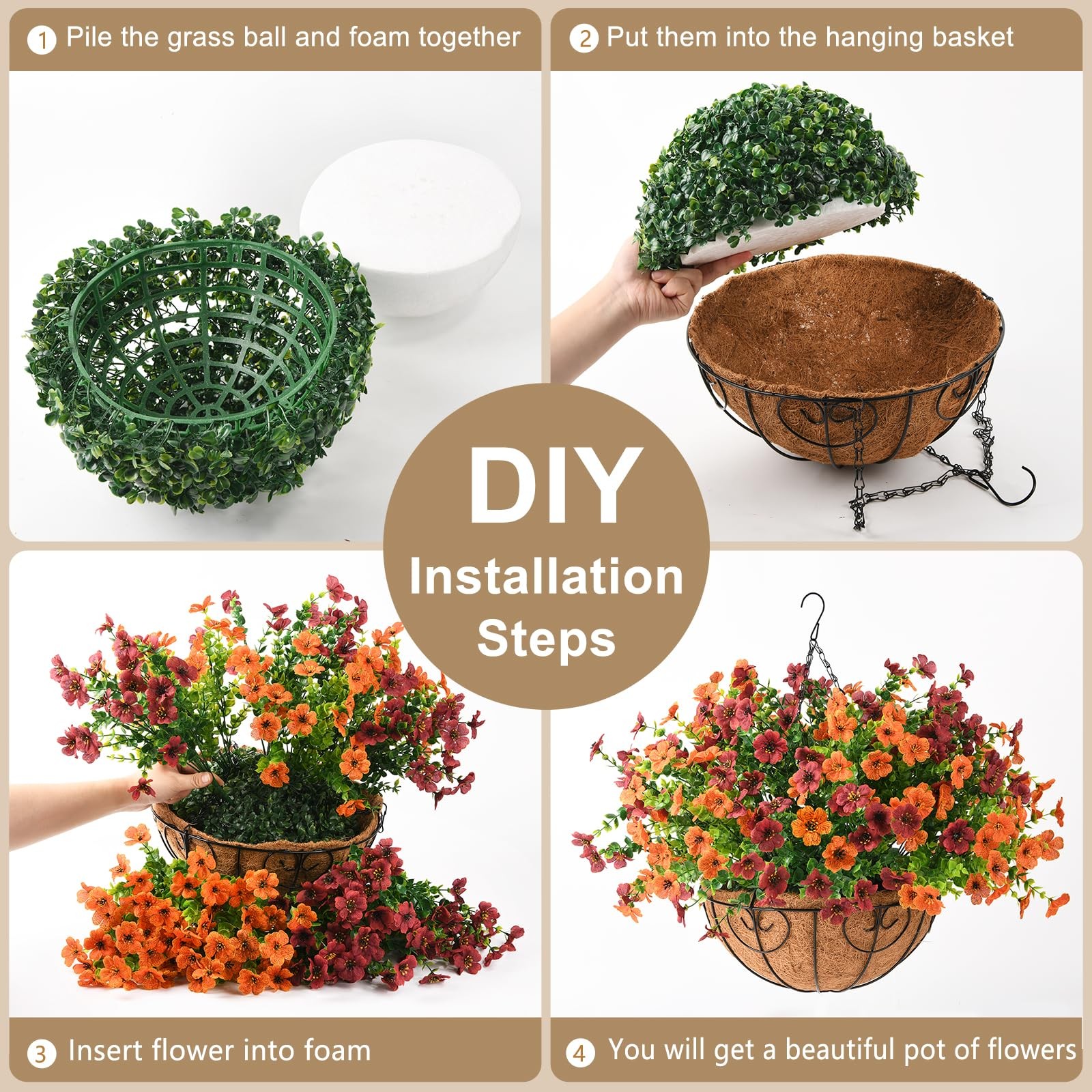 ZFProcess Artificial Fake Hanging Plants Flowers Basket, Faux Silk Daisy in P…