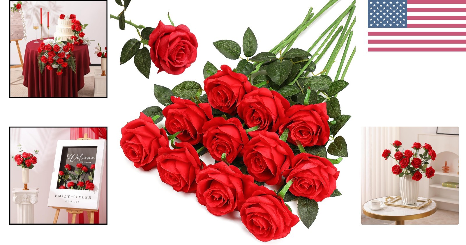 Real Touch 10 Pcs Red Fake Roses – Elegant Floral Arrangements for Home & Events
