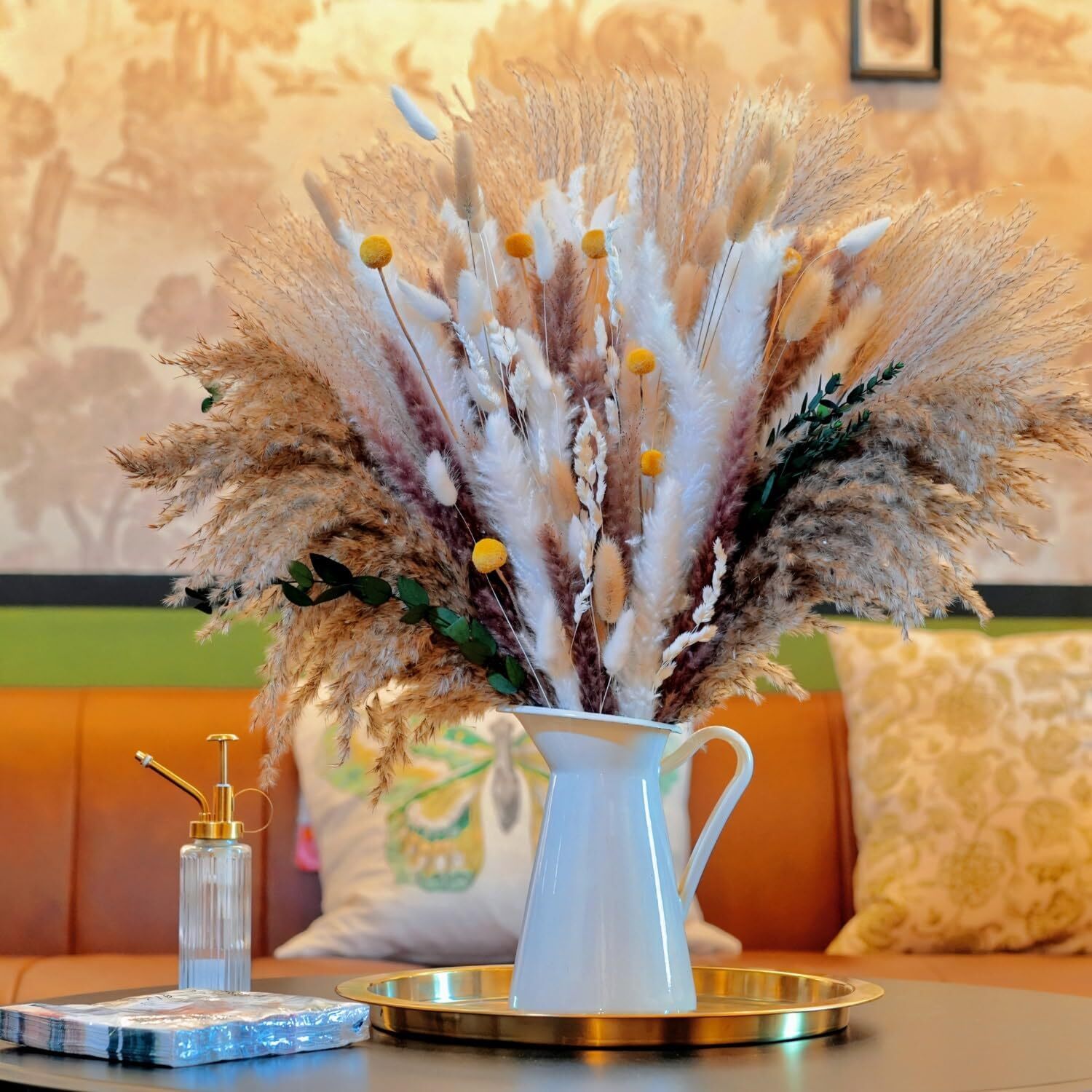 121 Pcs Dried Pampas Grass, Pampas Grass Bouquet for Chic Boho Flowers Décor