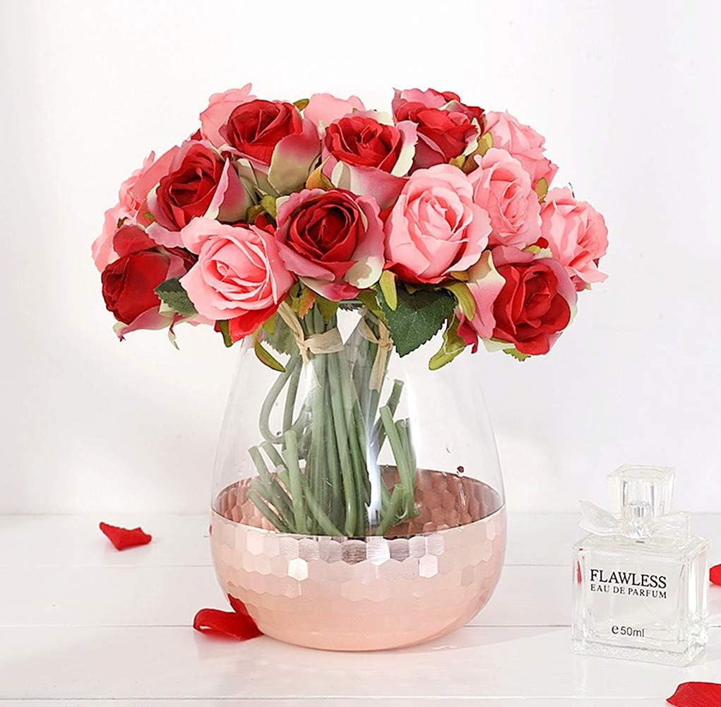 Artificial Roses Fake Flowers 12 Heads Arrangement Silk Bouquet for Home Office