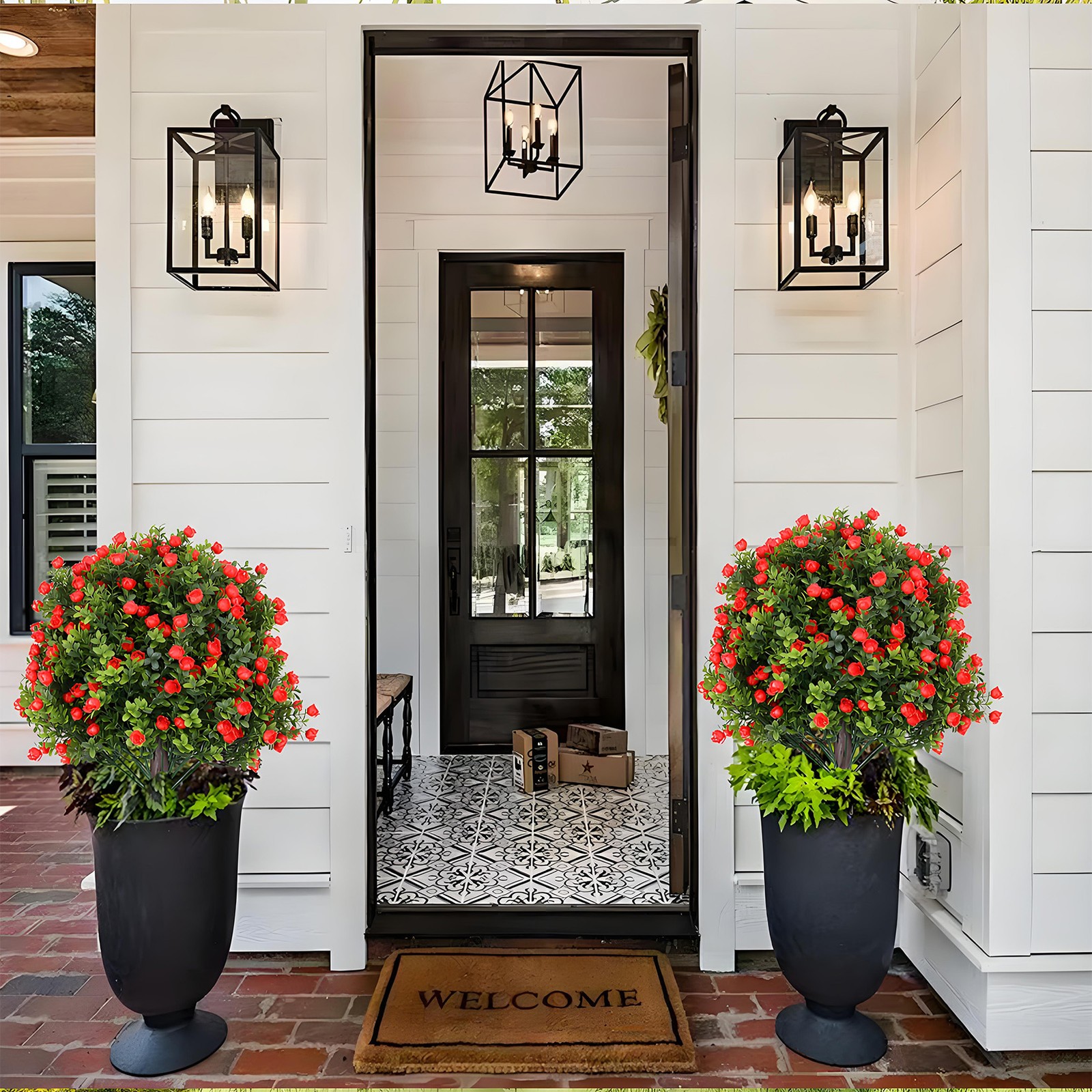 4 Pack Artificial Boxwood Rose Garden Stakes 24 in UV Resistant Outdoor Decor