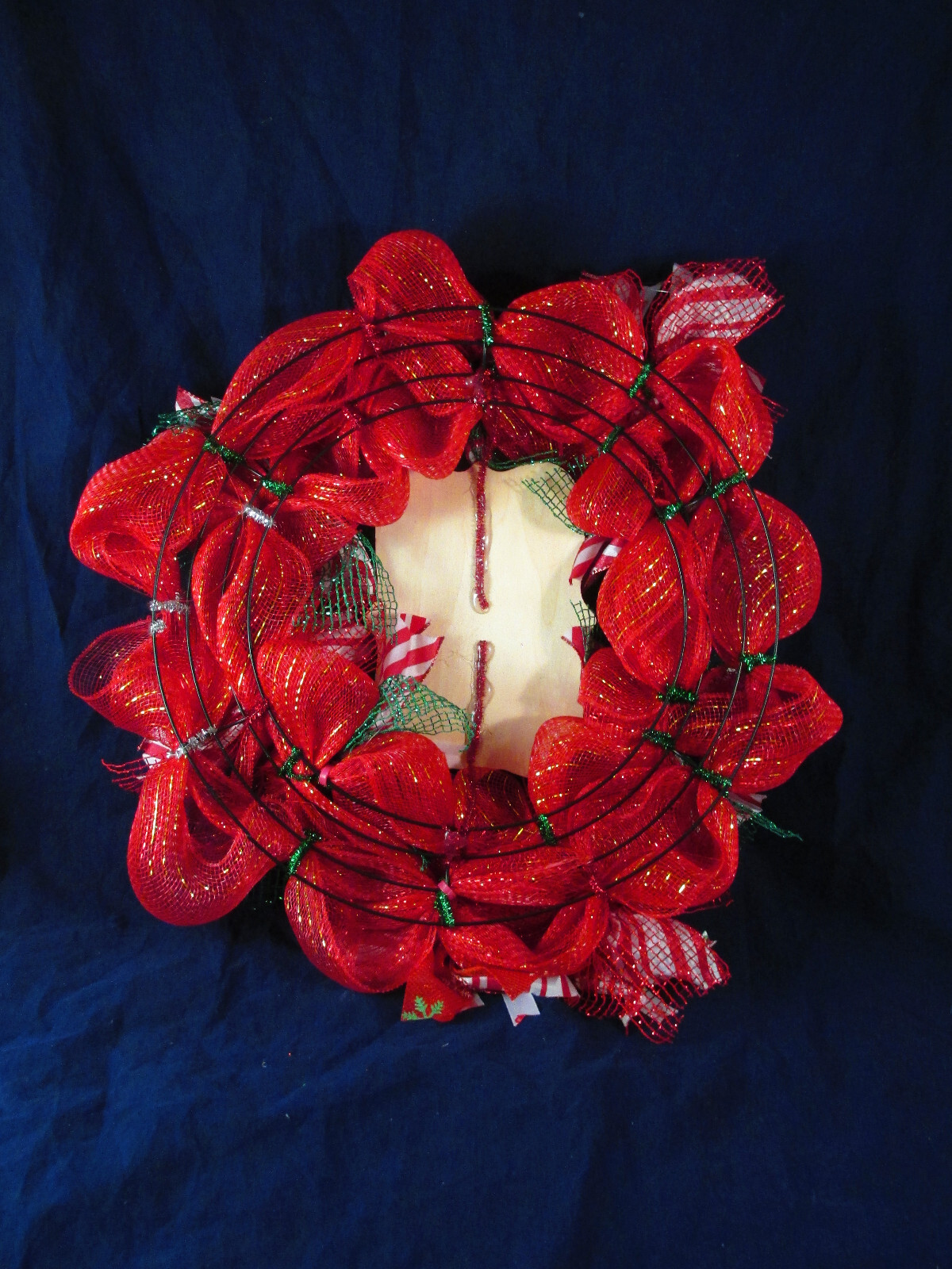 Green Red and White Peppermint Ribbon Deco Mesh Wreath