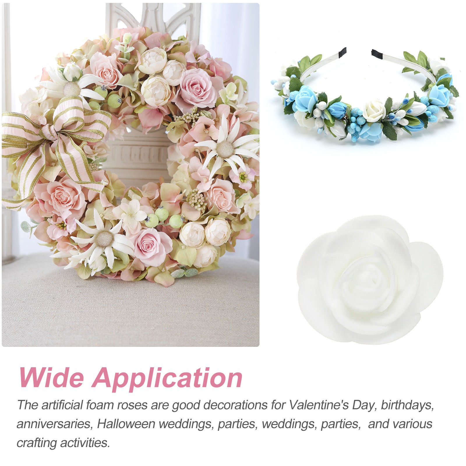 500pcs Foam Rose Heads 3.5 cm for DIY Crafts Accessories, White