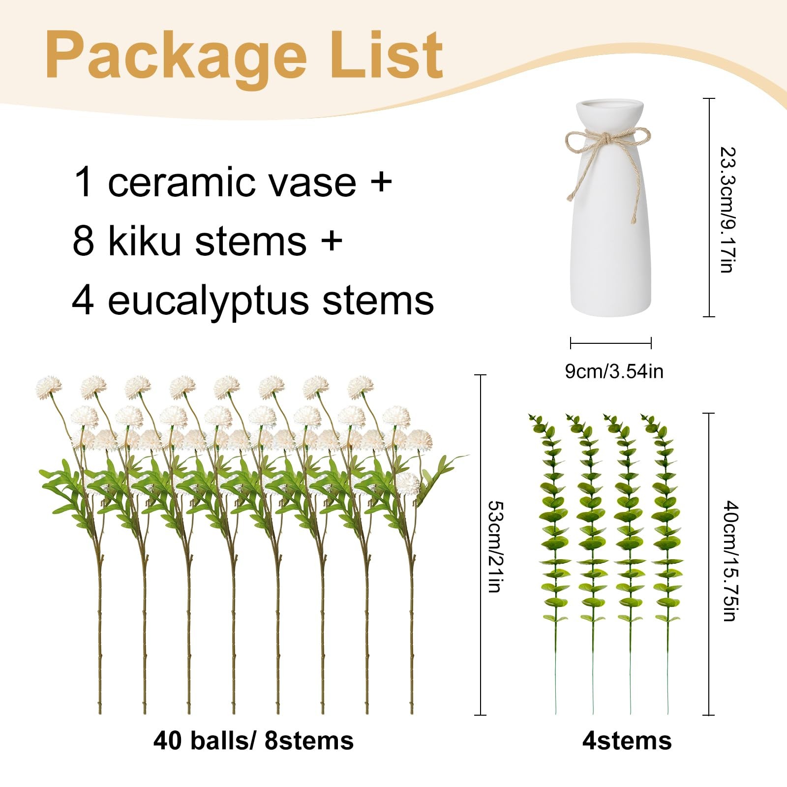 12pcs Champagne Artificial Flowers with White Ceramic Vase ,Faux Flowers for …