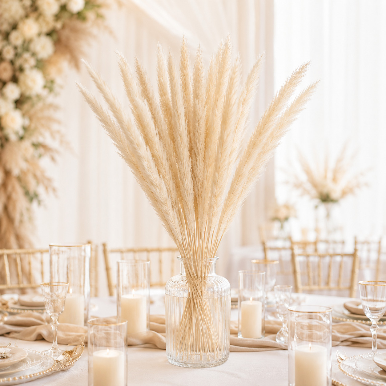 15 Stems Natural Dried White Pampas Grass Boho Wedding Home Decor 24in
