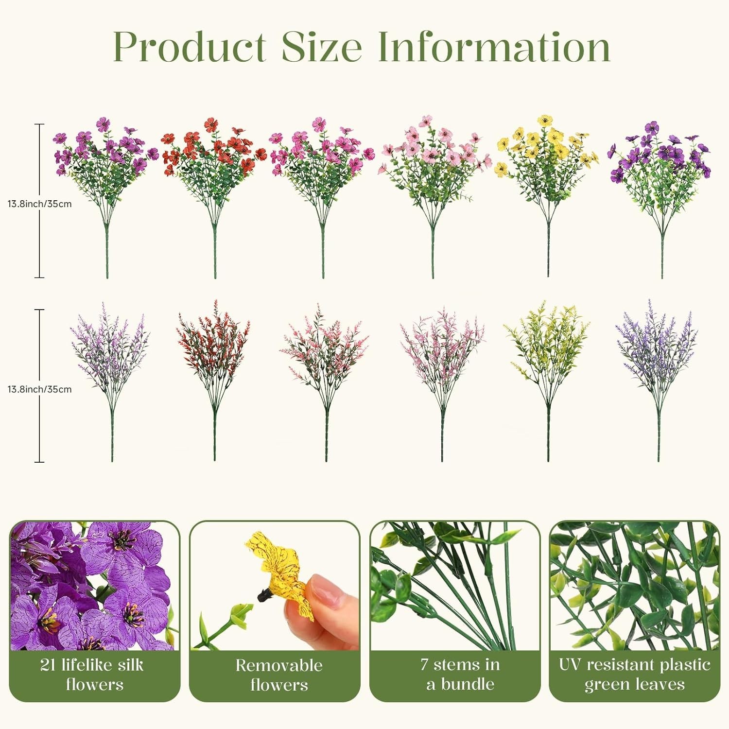 24 Bundles Artificial Fake Flowers, Faux Outdoor Plastic Plants UV Resistant …